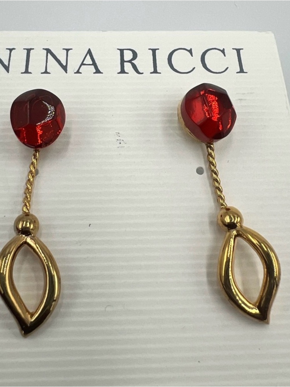 Nina Ricci Red Gem and Gold-Tone Drop Earrings